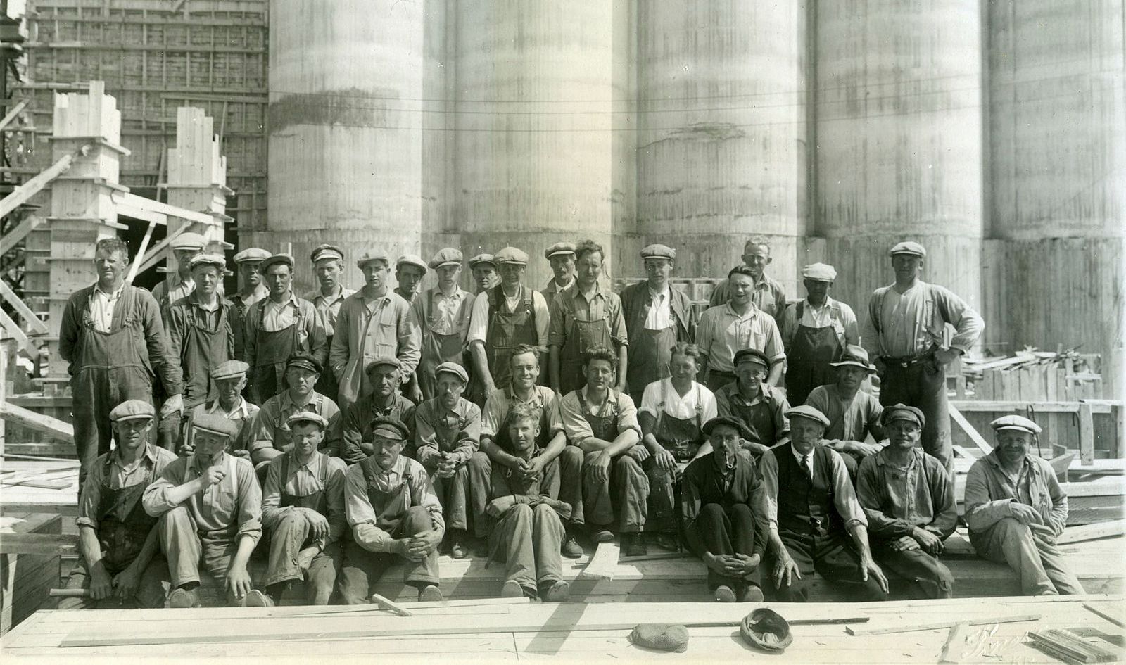 Workers in front of the silo in 1935