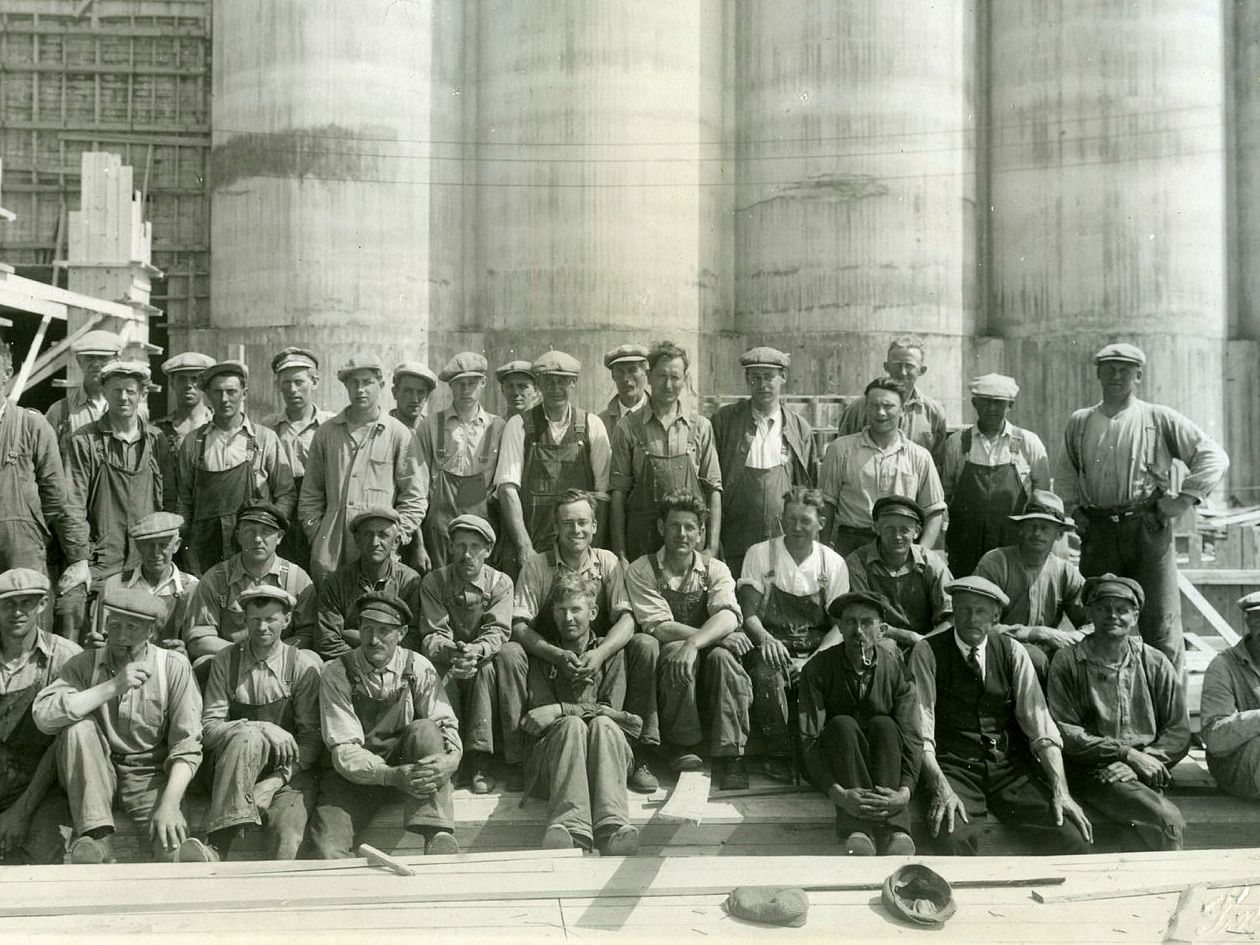 Workers in front of the silo in 1935