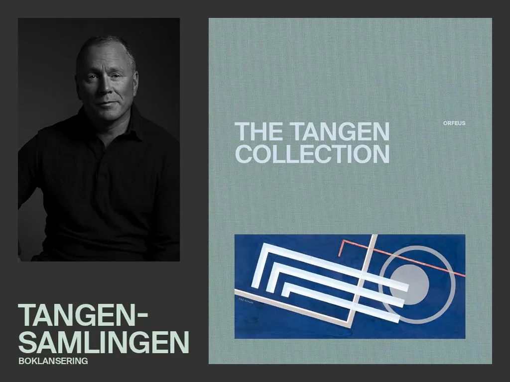 Foto av Nicolai Tangen og illustrasjon av boken The Tangen Collection